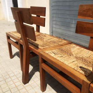 Sillas diseño vintage madera y yute midcentury