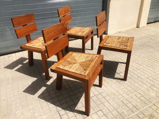Sillas diseño vintage madera y yute midcentury