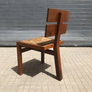 Sillas diseño vintage madera y yute midcentury