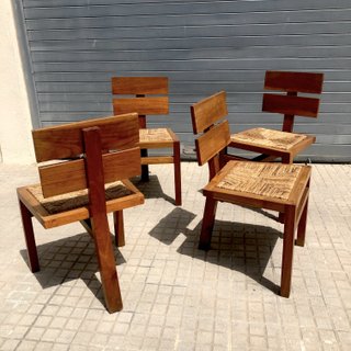 Sillas diseño vintage madera y yute midcentury