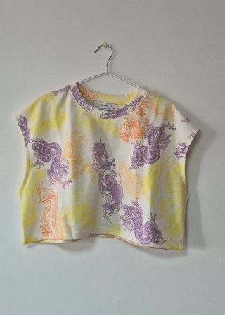 Camiseta Crop Top Bershka Estampado Dragones