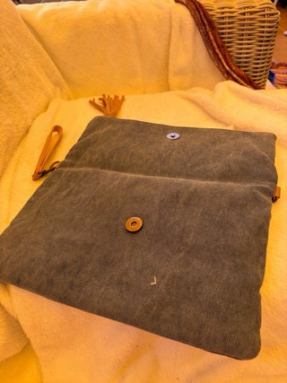 Bolso Lona Azul y Piel Marrón