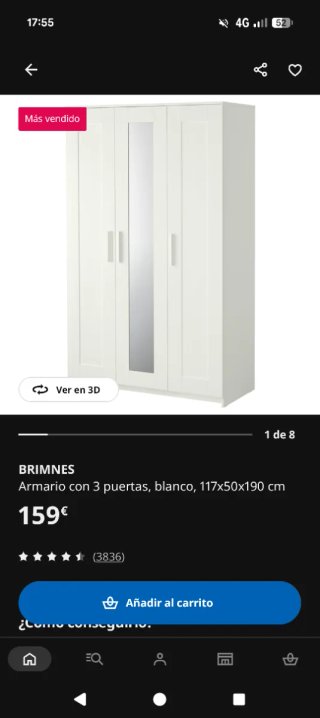 Armario BRIMNES Ikea Blanco 117x50x190