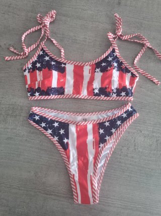 Bikini Estilo Bandera Americana Talla Única