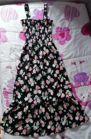 Vestido largo H&M floral negro y rosa Talla S