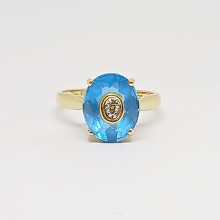 Sortija Oro 14k Cuarzo Azul y Brillantes