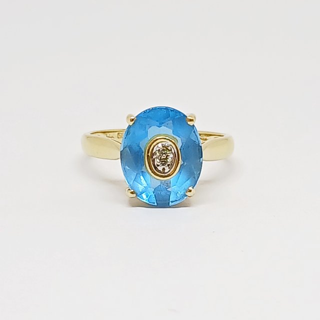 Sortija Oro 14k Cuarzo Azul y Brillantes