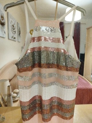 Top Tirahres Beige y Ocre Lentejuelas