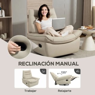 Sillón relax reclinable piel sintética beige