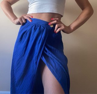 Falda Zara Asimétrica Satén Azul Talla XS