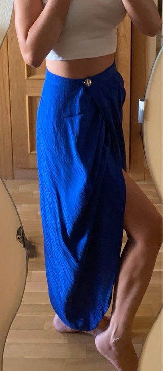 Falda Zara Asimétrica Satén Azul Talla XS