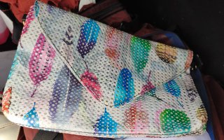 Bolso de mano con estampado de plumas