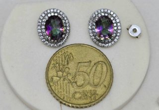 Pendientes Plata 925 Ley Ovalados Multicolor