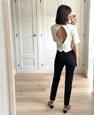Blazer Corto Rayas Espalda Descubierta