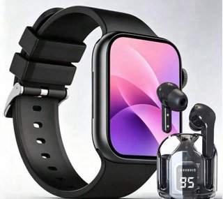 Reloj Inteligente Negro con Auriculares