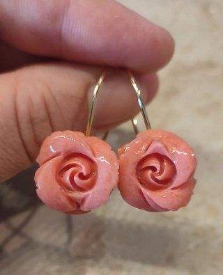Orecchini vintage pasta di corallo rosa