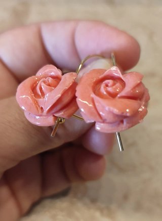 Orecchini vintage pasta di corallo rosa
