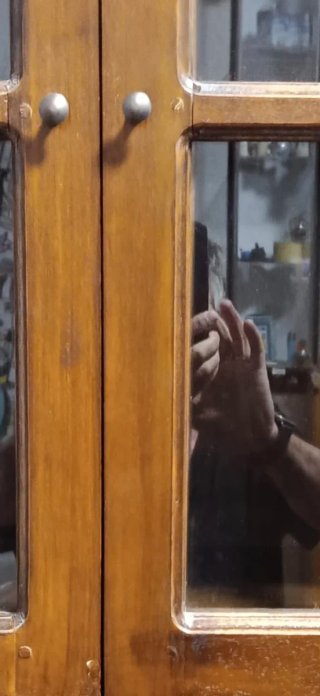 Librería de madera con puertas de cristal