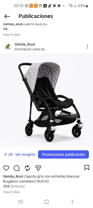 Capota Bugaboo Cameleon Gris Estrellas
