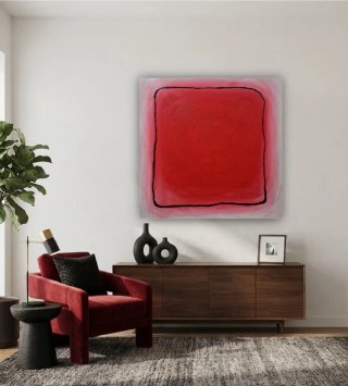 Cuadro abstracto rojo minimalista pintado a mano o