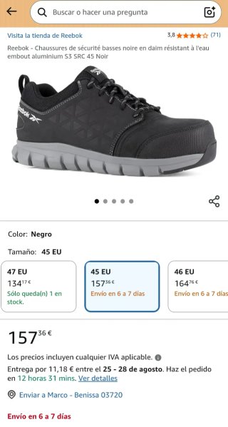 Zapatos de seguridad Reebok Talla 45 Nuevos