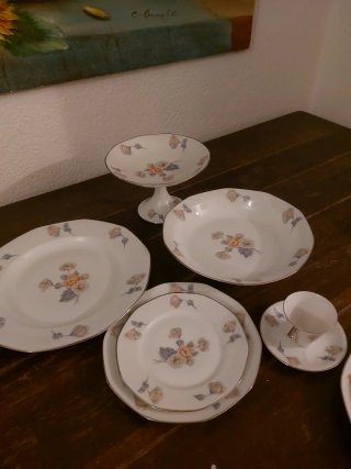 Vajilla porcelana antigua floral plateada Limoges