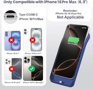 Feob Custodia con batteria 8600mAh per iPhone 16 Pro MAX Viola
