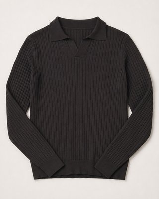 Polo de punto acanalado negro manga larga