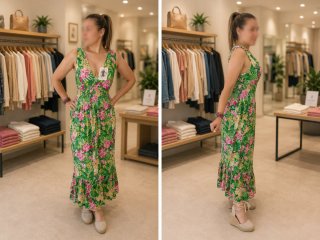 Vestido floral verde y rosa Talla M