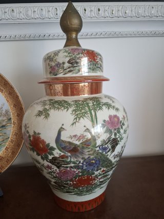 Conjunto Decorativo Oriental Jarrones y Plato