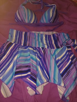 Bikini 3 Piezas Rayas Azul y Morado