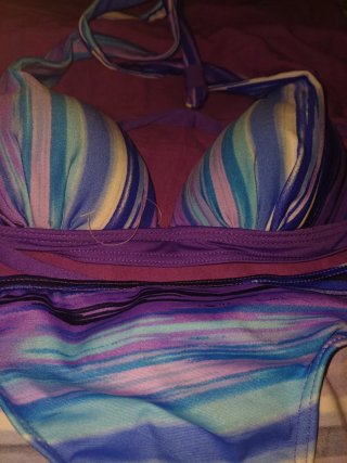 Bikini 3 Piezas Rayas Azul y Morado