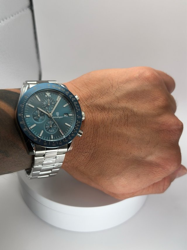 Reloj Poedagar Cronógrafo Azul y Plateado