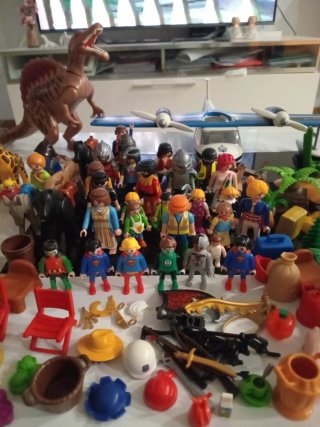 Lote Playmobil: Avión, Dinosaurio y Figuras