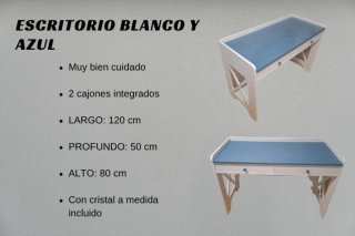 Escritorio juvenil blanco y azul