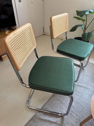 4 Sillas Comedor Ratán y Terciopelo