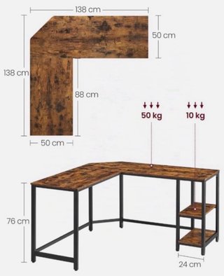 Escritorio esquinero L VASAGLE de madera y metal