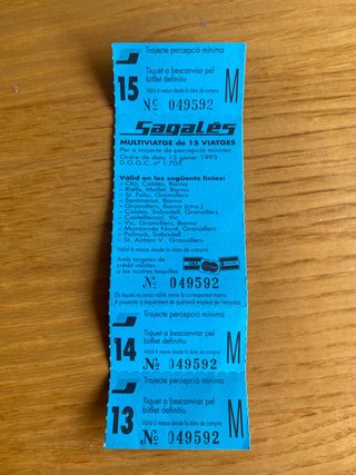 Billetes antiguos bus Sagalés (13, 14, 15)