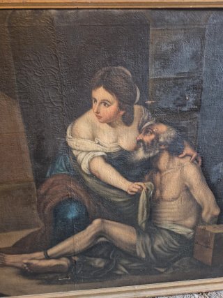Óleo antiguo La Caridad de Roma
