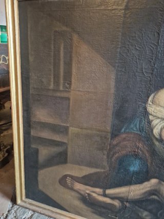 Óleo antiguo La Caridad de Roma