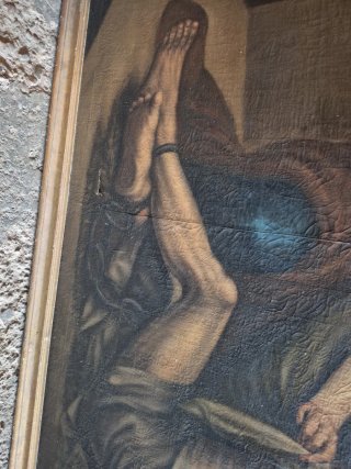 Óleo antiguo La Caridad de Roma