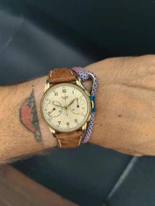Heuer "Big Eyes" Chronograph Oro 14k - Valjoux 23