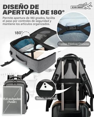 Mochila VANKEV Cabina Avión 40x30x20 Gris
