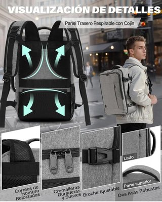 Mochila VANKEV Cabina Avión 40x30x20 Gris
