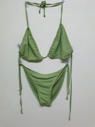 Set bikini marrone e verde + foulard rosa