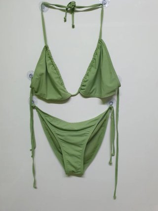 Set bikini marrone e verde + foulard rosa