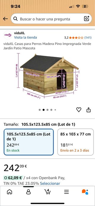 Caseta Perro Mediana/Grande Madera Pino