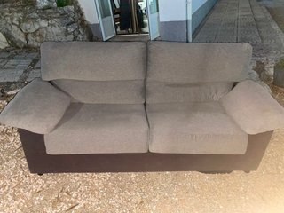 Sofá de 3 plazas tela beige y marrón