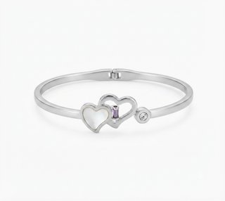 Pulsera Lotus Corazones Dobles Plata