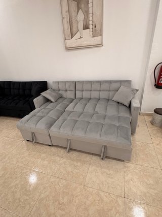 Sofá Cama Chaiselongue Gris Terciopelo